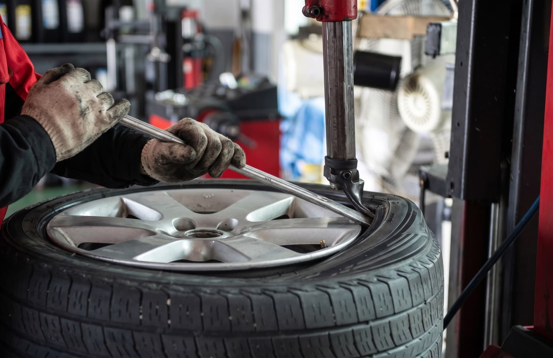 Tire fitted in a driveway