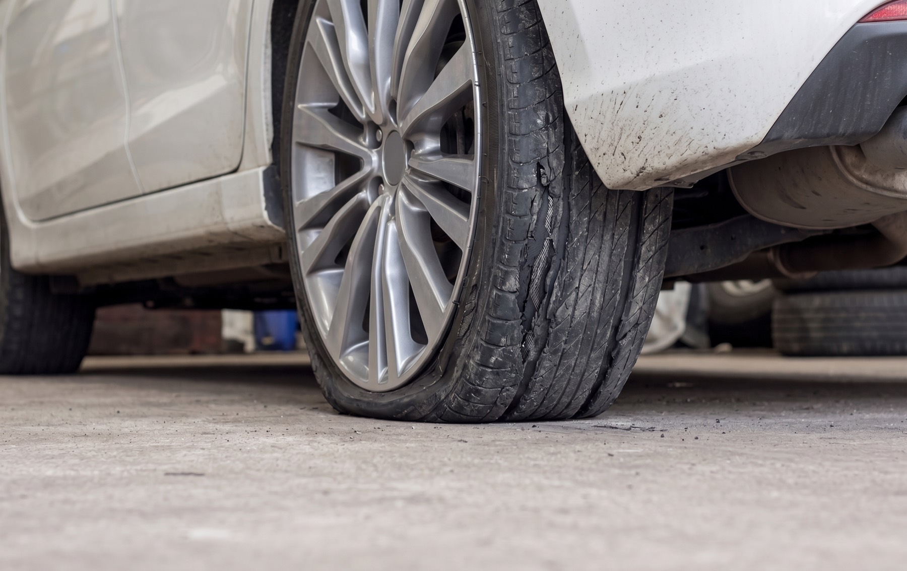 Tire off the wheel for a flat repair