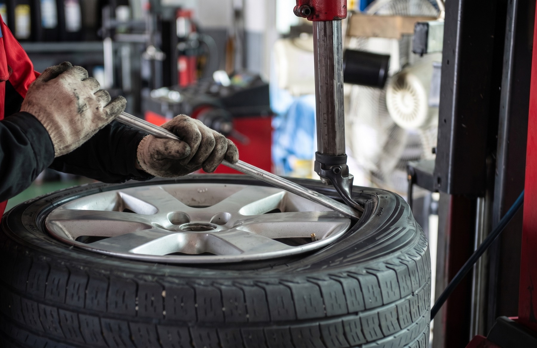 Tire fitted in a driveway